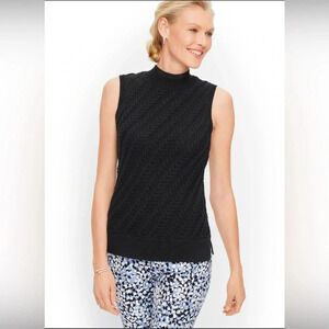 Talbots Women’s Pullover Mock-neck Black Chunky Cable-knit Sleeveless Sweater‎ S